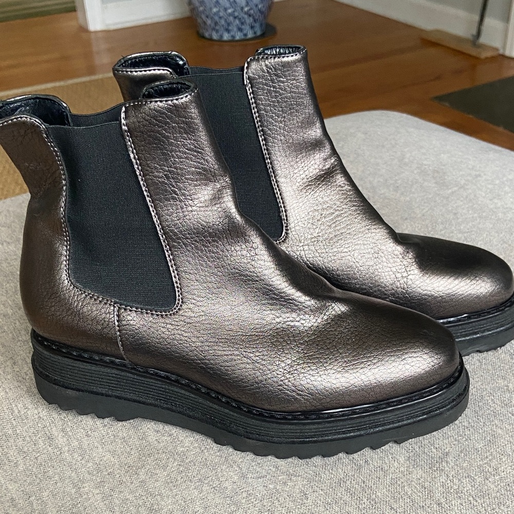 Shiny Metallic Bronze Ankle Boots